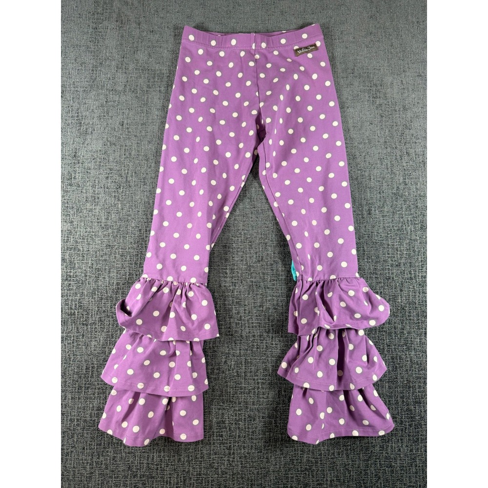 Matilda Jane Girls Purple Polka Dot Ruffle Hem Leggings with Bows Size 8
